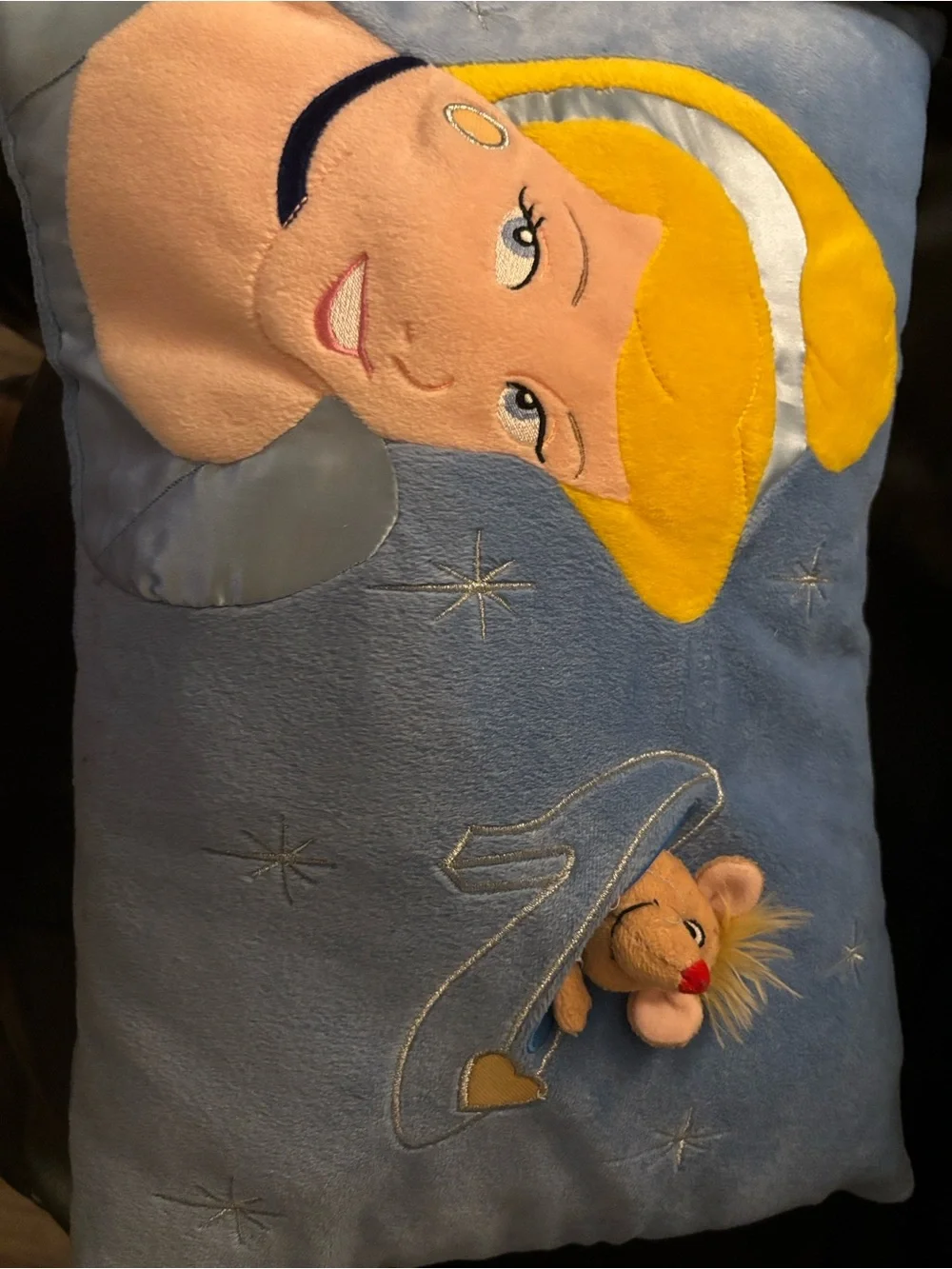 Disney Cinderella Blue Yellow Appliqué Pillow - vintage